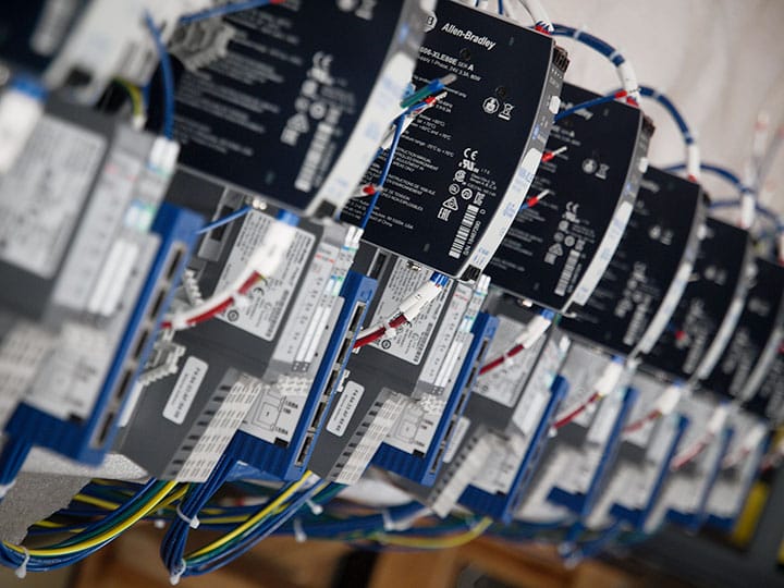Row of control panel parts. 