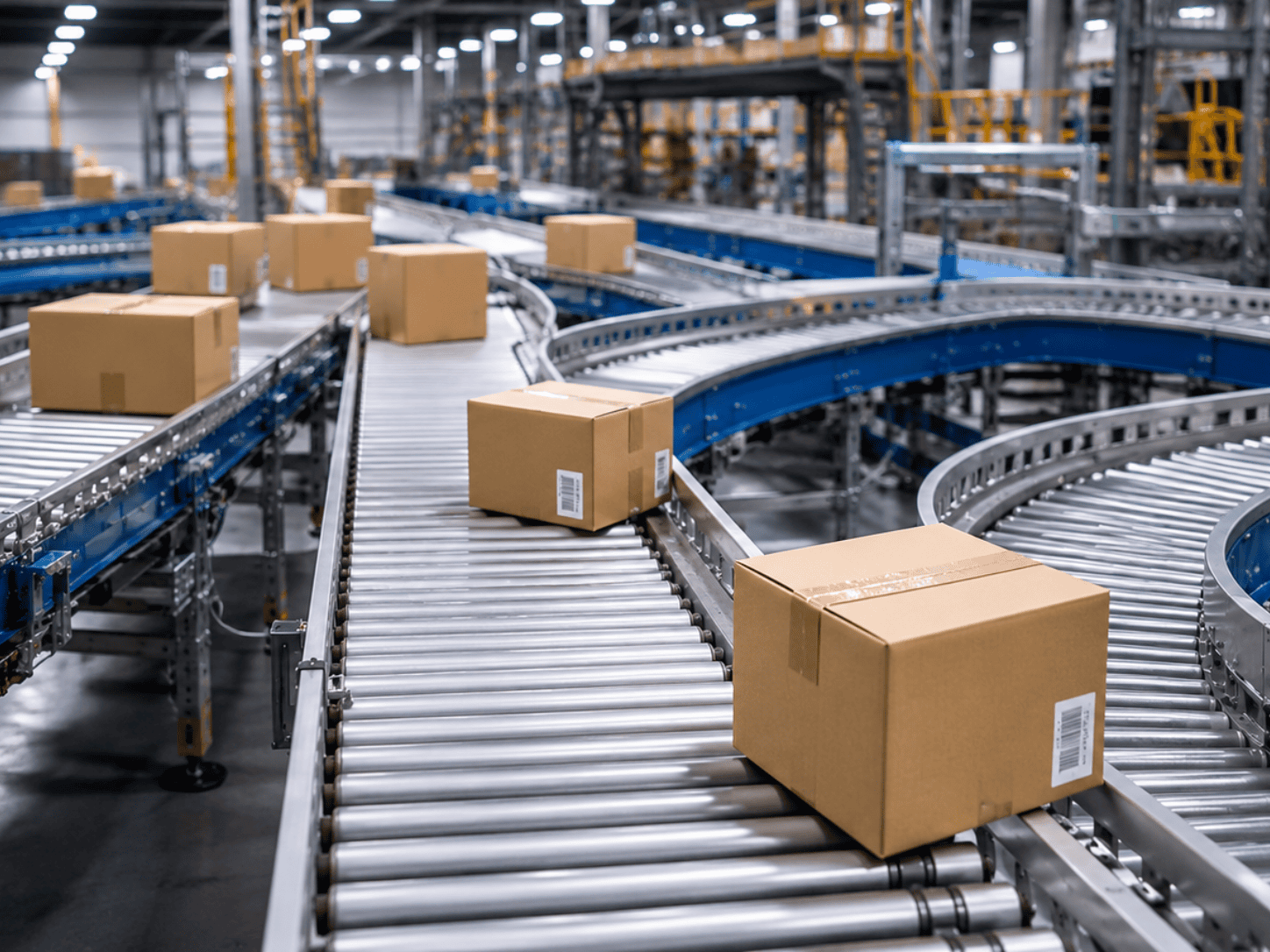 High-speed sortation conveyor belt.