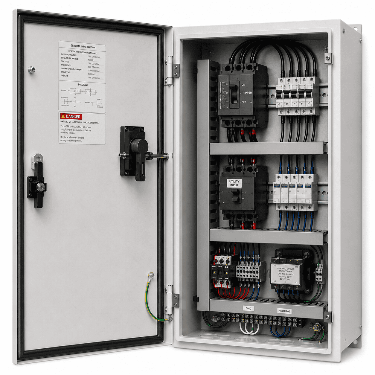 Opened Nuclear Medicine Main Disconnect Panel