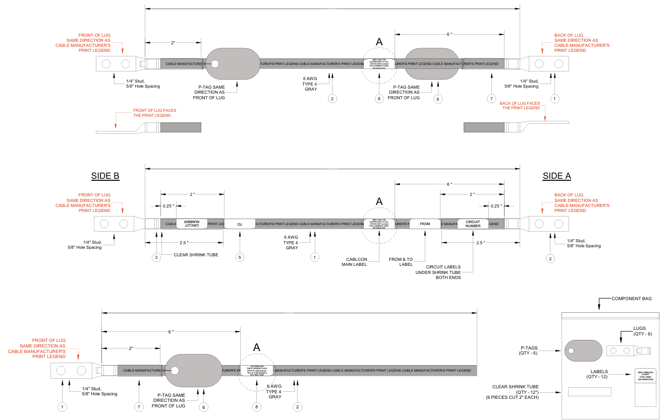 Cablcon DC power jumper and pigtail assembly configurations