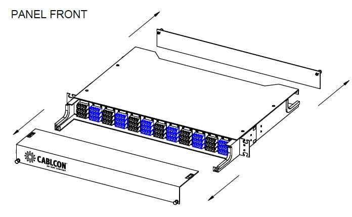 Cablcon 2RU fiber splice tray with dual-row adapter panel