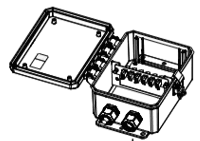 Cablcon modular network interface device enclosure with open lid, fiber adapter strip, and cable entry ports