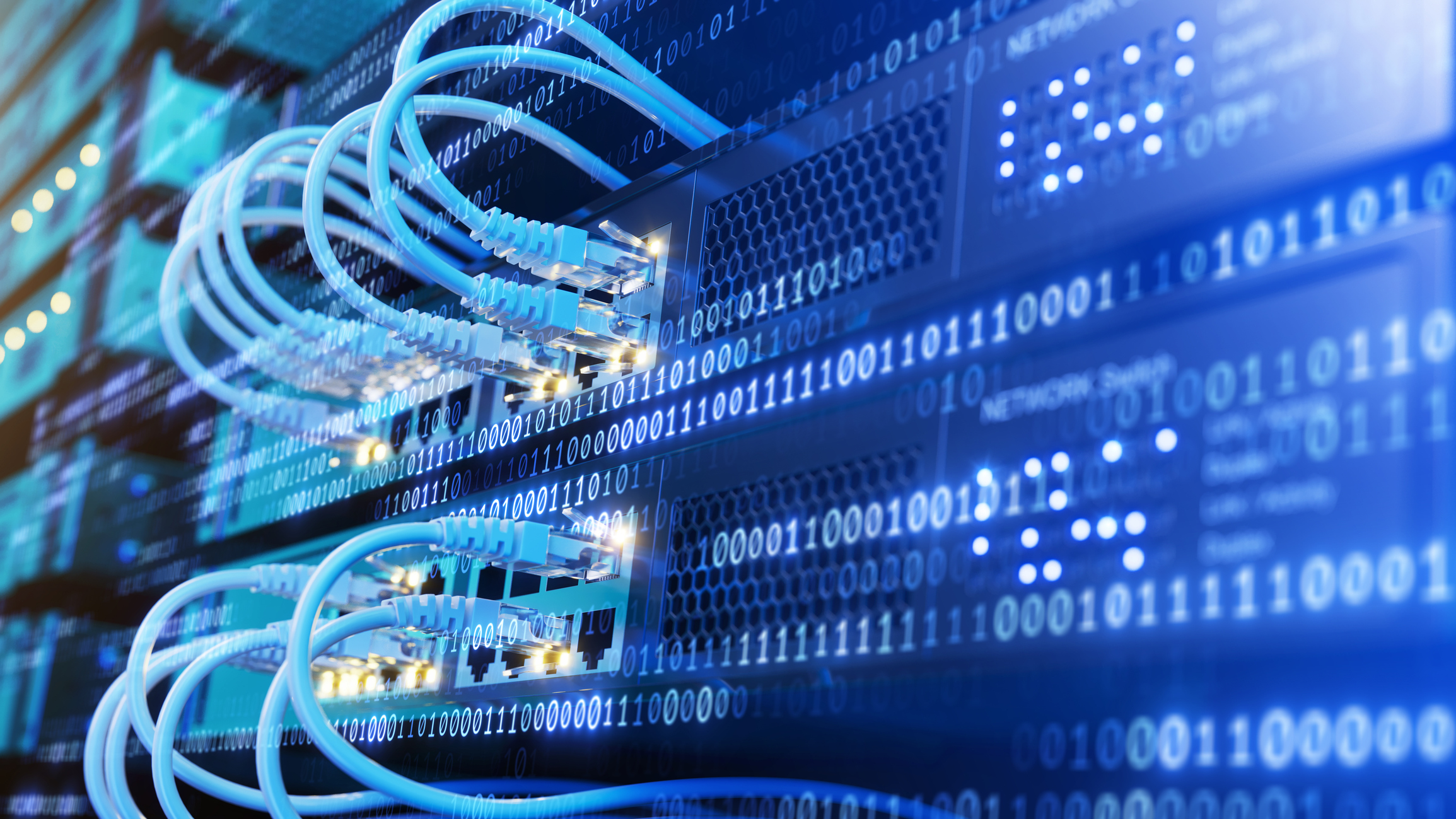 Network cabling connected to data center equipment supporting high-speed digital infrastructure