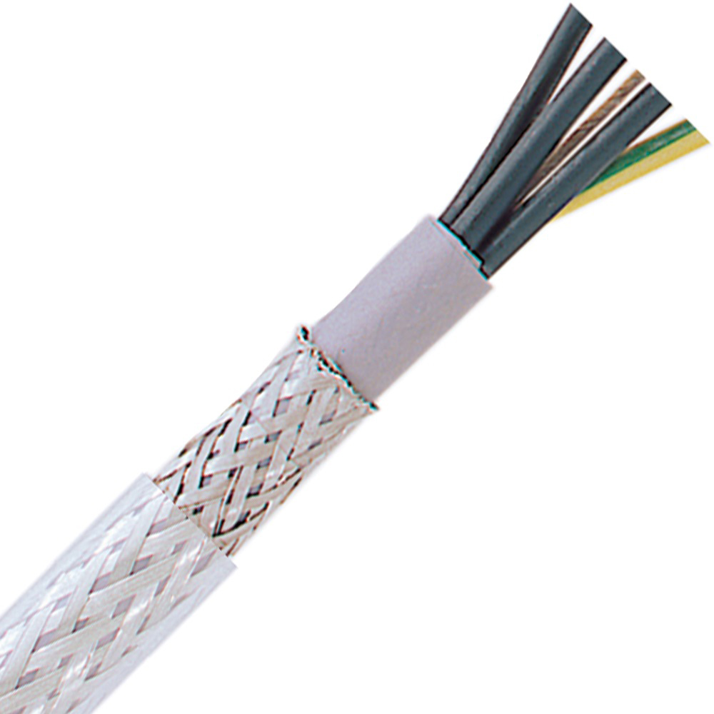 Light-to-Moderate Flex Control Cable, 21 AWG, 4 Conductor, Tinned copper braid, Clear