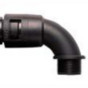 Conduit Fitting, Angled, Nylon 6.6, M12 Metric, 10MM, Black
